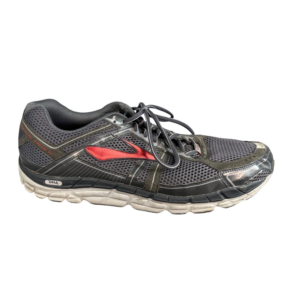 Brooks Addiction 12 Mens Running Shoes Charcoal Grey Red Athletic Sneakers 15